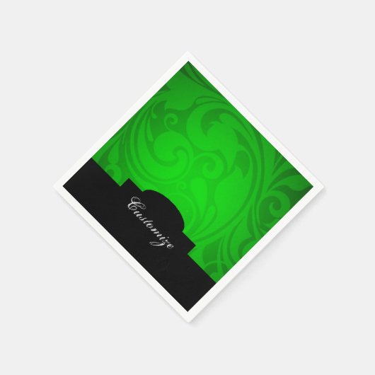 エレガントなパーソナライズブラック＆グリーンのナプキン スタンダードカクテルナプキン (角)