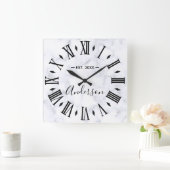 エレガントなパーソナライズ ホワイト大理石 スクエア壁時計 (ホーム)