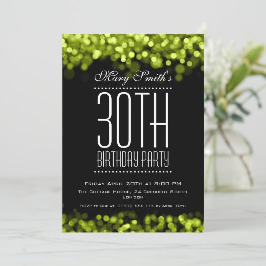 エレガントなパーティの招待状きらめくなライト緑 招待状 (スタンド正面)