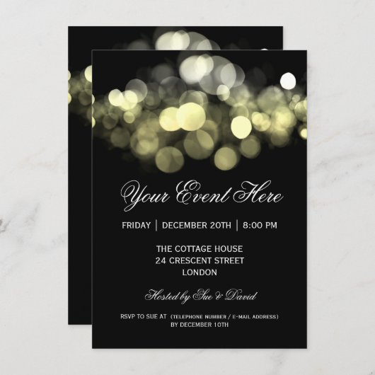 エレガントなパーティの招待状の金ゴールドの黒 招待状 (正面/裏面)
