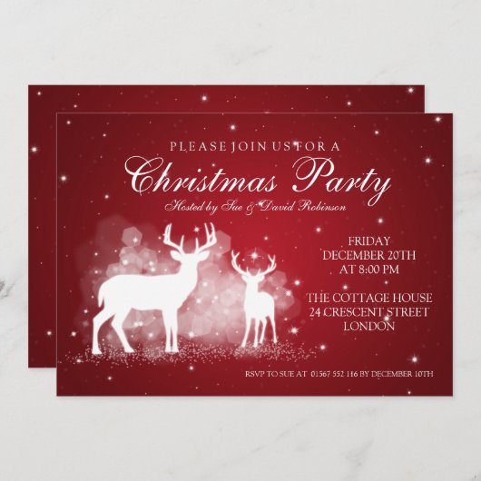 エレガントなパーティーのシカの輝きの赤 招待状 (正面/裏面)