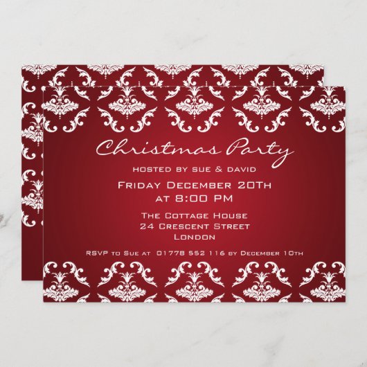 エレガントなパーティー招待状 花柄 赤 招待状 (正面/裏面)