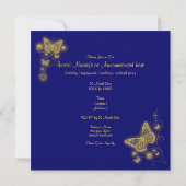 エレガントなパーティー ゴールド バタフライ ハート ブルー ロイヤル 招待状 (裏面)