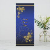 エレガントなパーティー ゴールド バタフライ フローラル ブルー ブラック 招待状 (スタンド正面)