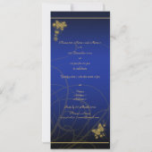 エレガントなパーティー ゴールド バタフライ フローラル ブルー ブラック 招待状 (裏面)