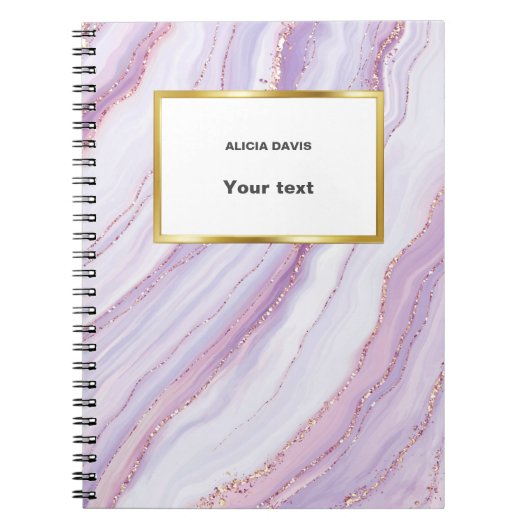 エレガントなパープルとゴールドの大理石 | あなたの名前 ノートブック (正面)