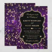エレガントなパープルとゴールドの星空ウェディング 招待状 (正面/裏面)