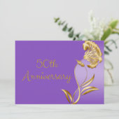 エレガントなパープルとゴールドの50周年招待状 招待状 (スタンド正面)