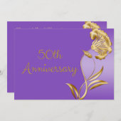 エレガントなパープルとゴールドの50周年招待状 招待状 (正面/裏面)