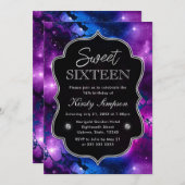 エレガントなパープルとブルーのギャラクシーマーブル スイート16 招待状 (正面/裏面)