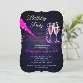 エレガントなパープルとブルーのシャンパン 誕生日招待状 招待状 (スタンド正面)