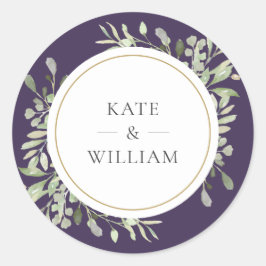 エレガントなパープルのグリーンウェディング ゴールドギフト ラウンドシール