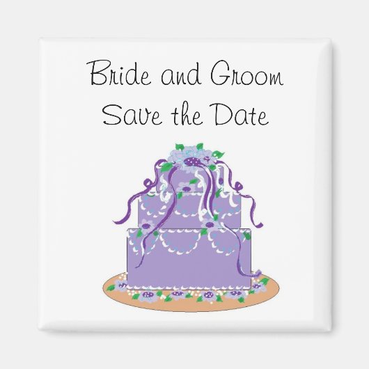 エレガントなパープルのケーキの結婚式招待状 マグネット (正面)