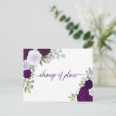 エレガントなパープルのバラ　結婚式の計画変更のお知らせ 案内ポストカード (スタンド正面)