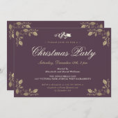 エレガントなパープルのホリーベルズ クリスマス ホリデーパーティー 招待状 (正面/裏面)