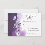 エレガントなパープルの結婚式RSVP返信カード 出欠カード (正面)