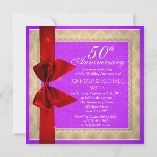 エレガントなパープルの結婚記念日招待状 招待状 (正面)