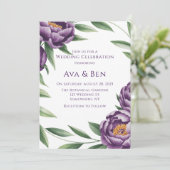 エレガントなパープルの芍薬の水彩画 ウェディング 招待状 (スタンド正面)