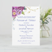 エレガントなパープルの芍薬の花の彩り豊かなリハーサルディナー 招待状 (スタンド正面)