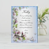 エレガントなパープルの花と蝶のメイド・オブ・オナー・カード 招待状 (スタンド正面)