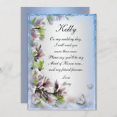 エレガントなパープルの花と蝶のメイド・オブ・オナー・カード 招待状 (正面/裏面)