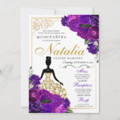 エレガントなパープルの花のキンセアニエラ誕生日 招待状 (正面)