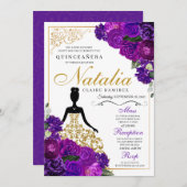 エレガントなパープルの花のキンセアニエラ誕生日 招待状 (正面/裏面)