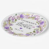 エレガントなパープルの花のブライダルシャワー ペーパープレート (アングル)