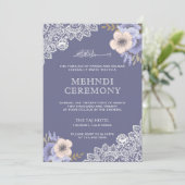 エレガントなパープルの花のレース イラーム イスラム ムスリム メヘンディ 招待状 (スタンド正面)