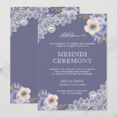 エレガントなパープルの花のレース イラーム イスラム ムスリム メヘンディ 招待状 (正面/裏面)