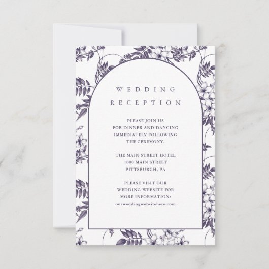 エレガントなパープルの花の結婚式の受付カード (正面)