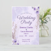 エレガントなパープルの花の結婚式招待状 招待状 (スタンド正面)