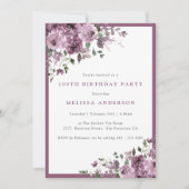 エレガントなパープルの花の100歳の誕生日パーティー 招待状 (正面)