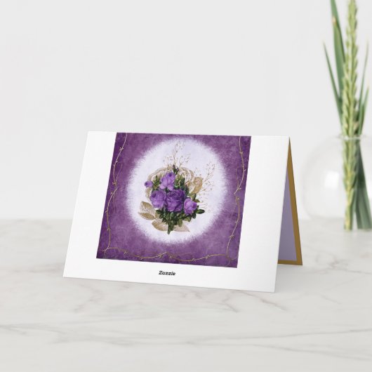 エレガントなパープルの花束 ゴールドの枠 カード (裏面)