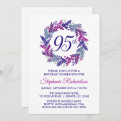 エレガントなパープルの花輪 95歳の誕生日パーティー 招待状 (正面/裏面)