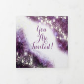 エレガントなパープルアメシストクリスタルジオードウェディング 三つ折り招待状 (カバー)