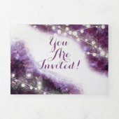 エレガントなパープルアメジストクリスタルジオードウェディング 三つ折り招待状 (カバー)