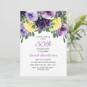 エレガントなパープルイエローの花の30歳の誕生日 招待状 (スタンド正面)