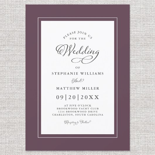 エレガントなパープルウェディングカリグラフィー 招待状