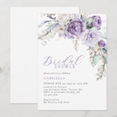 エレガントなパープルウォーターカラーフラワーブライダルシャワー 招待状 (正面/裏面)