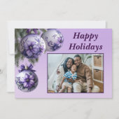 エレガントなパープルオーナメント ホリデー フォト カード (正面)
