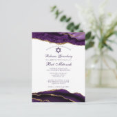 エレガントなパープルゴールドのバット・ミッツヴァ・パーティー招待状 ポストカード (スタンド正面)