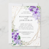 エレガントなパープルゴールドの幾何学的な花のウェディング 招待状 (正面)