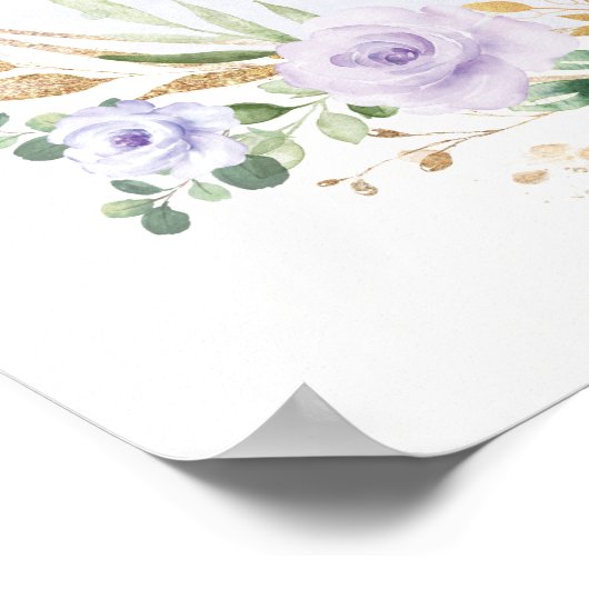 エレガントなパープルゴールドの花の結婚式ウェルカムポスター ポスター (角)