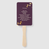 エレガントなパープルゴールドの葉のウェディングプログラム ハンドファン (裏面)