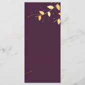エレガントなパープルゴールドの葉のウェディングメニュー プログラム (裏面)