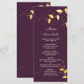 エレガントなパープルゴールドの葉のウェディングメニュー プログラム (正面/裏面)