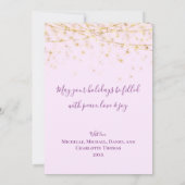 エレガントなパープルゴールドオーナメントのクリスマスカード 招待状 (裏面)