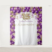 エレガントなパープルゴールドバルーンアーチのキンセアニエラ タペストリー (正面)