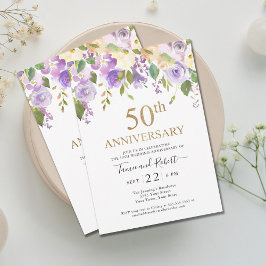 エレガントなパープルゴールド 50周年 結婚式招待状 招待状